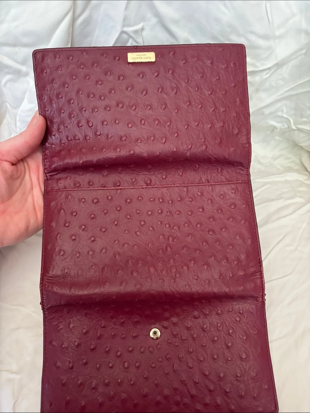 kate spade Deep Red Ostrich-Texture Foldover Wallet